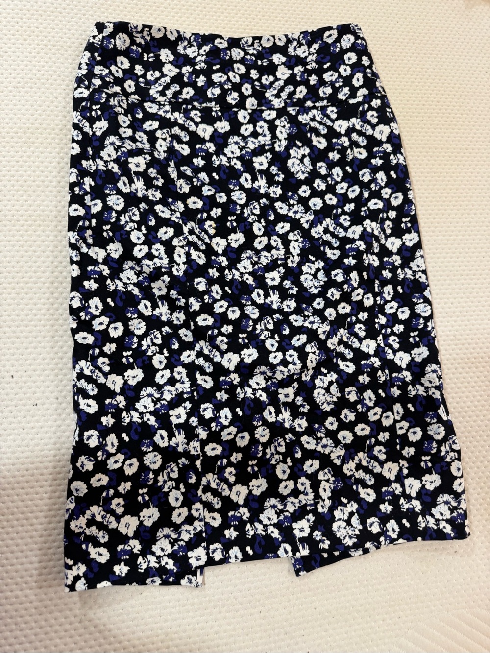 Express Black Pencil Skirt with White Floral and Blue Accents